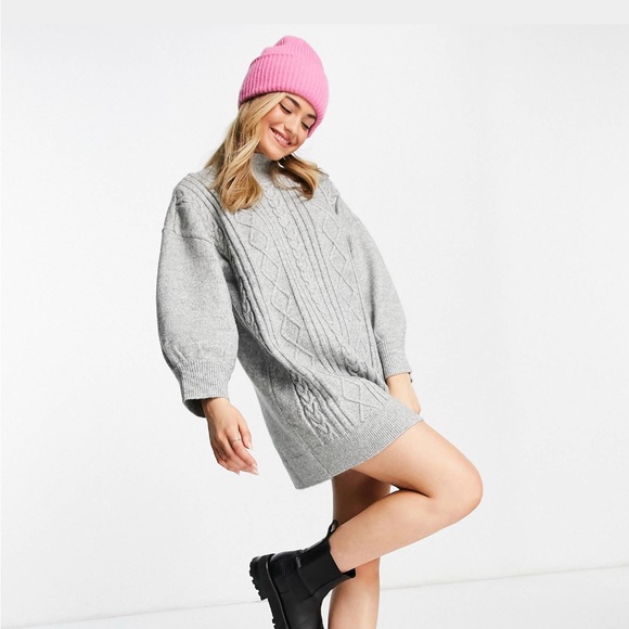 Monki | Dresses | Cable Knit Gray Mini Sweater Dress | Poshmark